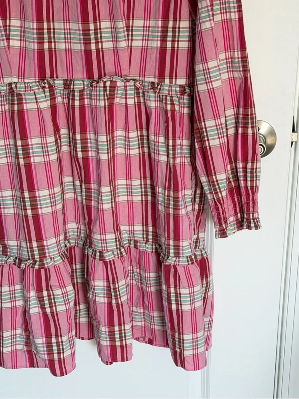 J.Crew Sweet Briar Marine Salt Pink Plaid Ruffle Trim Mini Dress 10 39674